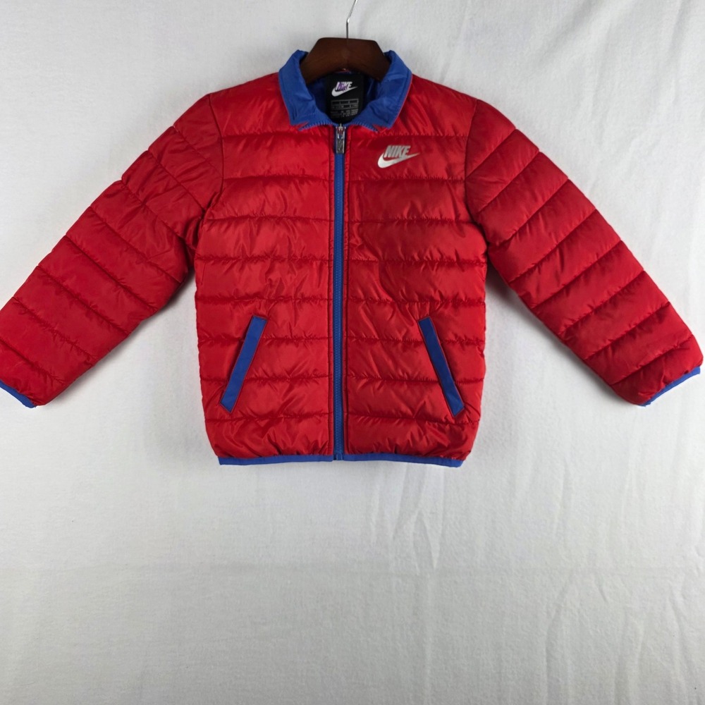 Nike Kids Red Blue Full Zip Quilted Puffer Jacket Size 7 617847-188572